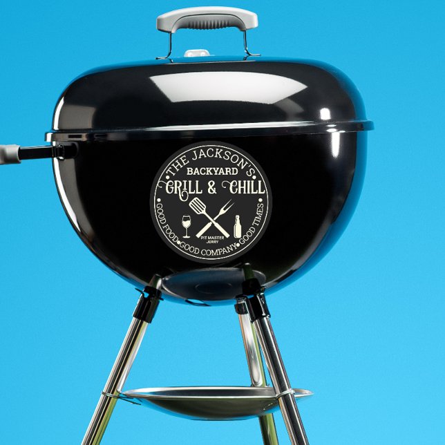 Modern Personalized Pitmaster Name Circle Logo Classic Round Sticker (Modern grill sticker)