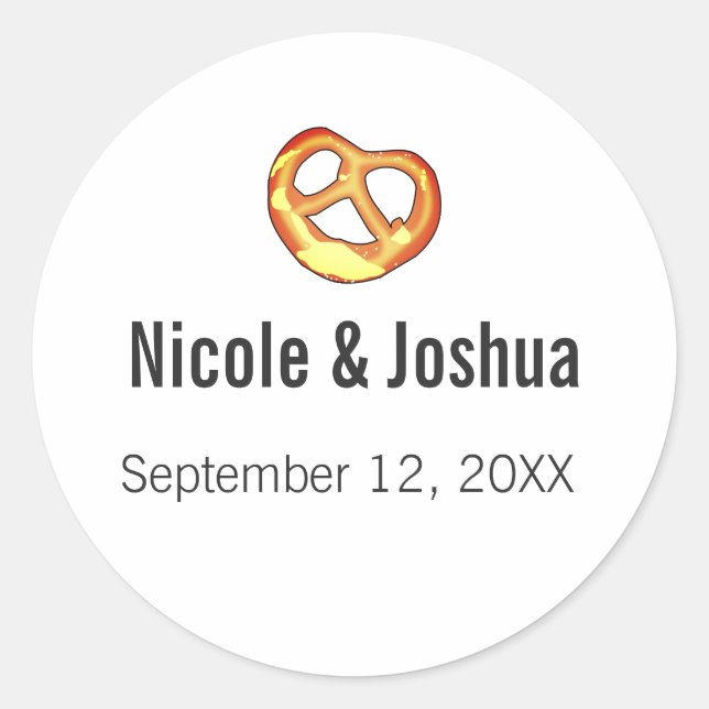Modern Personalized Pretzel Wedding Favor Classic Round Sticker (Front)