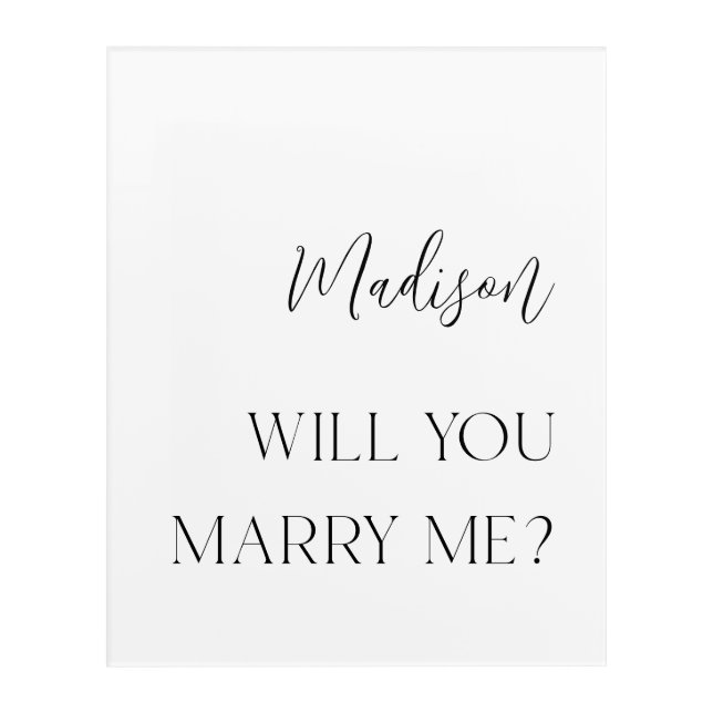 Modern Personalized Proposal Acrylic Sign Print (Front)