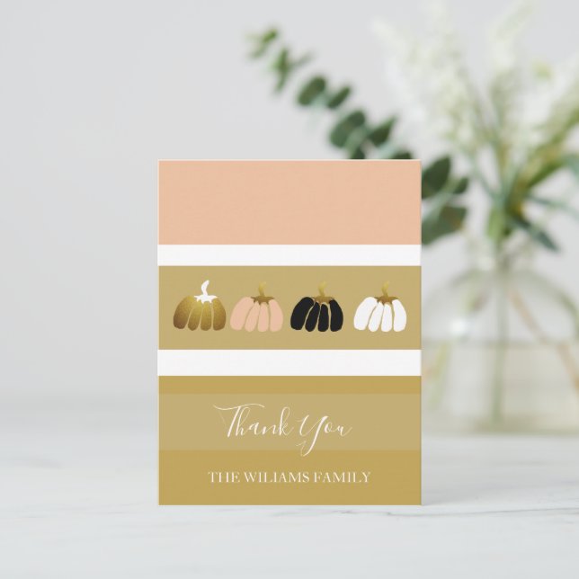 Modern Personalized Pumpkins In Black, White, Gold Holiday Postcard (Standing Front)