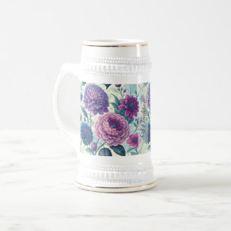 Modern Personalized Purple Floral Vintage Dahlia Beer Stein