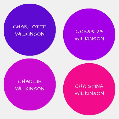 Modern Personalized Purple Pink Name Labels