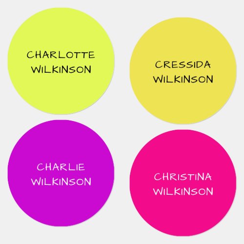 Modern Personalized Purple Pink Yellow Name Labels