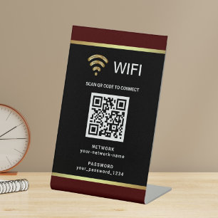 Modern Personalized QR Code Wifi Network Password Pedestal Sign