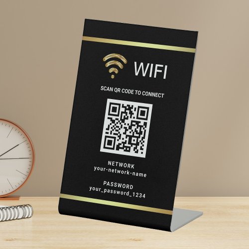 Modern Personalized QR Code Wifi Network Password Pedestal Sign