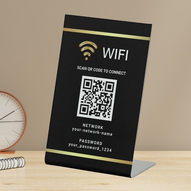 Modern Personalized QR Code Wifi Network Password Pedestal Sign (Creator Uploaded)