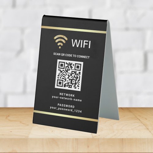 Modern Personalized QR Code Wifi Network Password Table Tent Sign