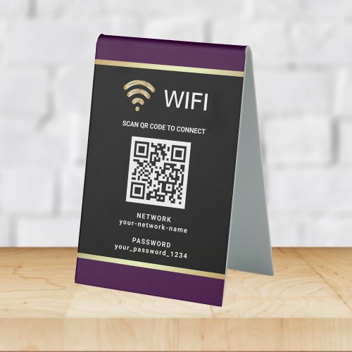 Modern Personalized QR Code Wifi Network Password Table Tent Sign