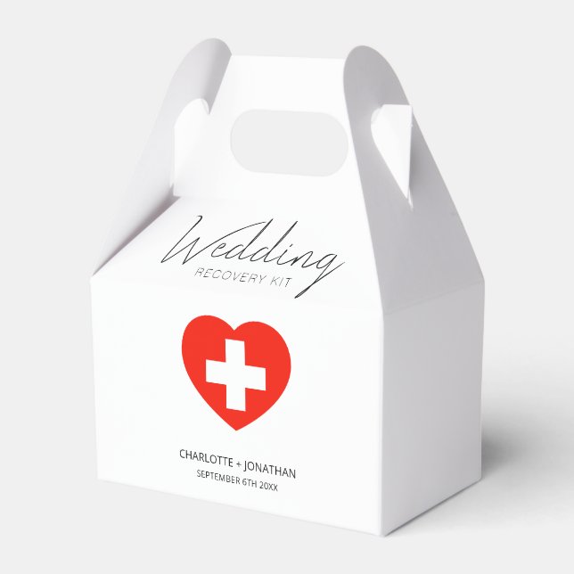 Modern Personalized Recovery Kit Wedding Favor Boxes (Front Side)