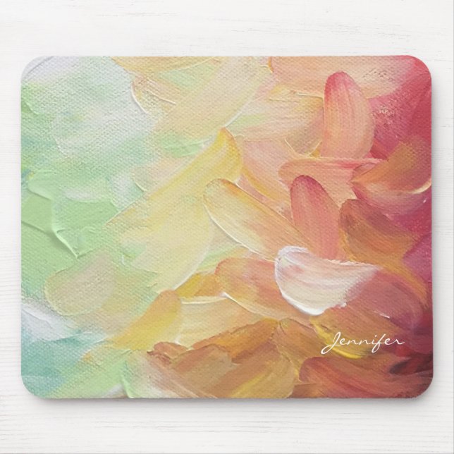 Modern Personalized Red Golden Teal Oil Paint Mouse Pad (Front)
