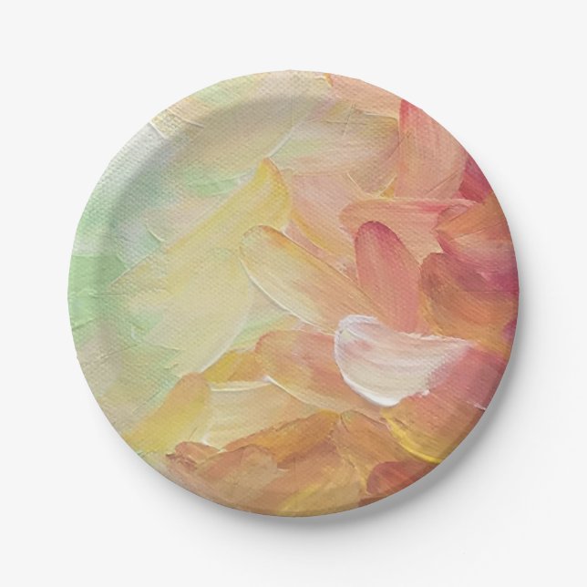 Modern Personalized Red Golden Teal Oil Paint Paper Plates (Front)