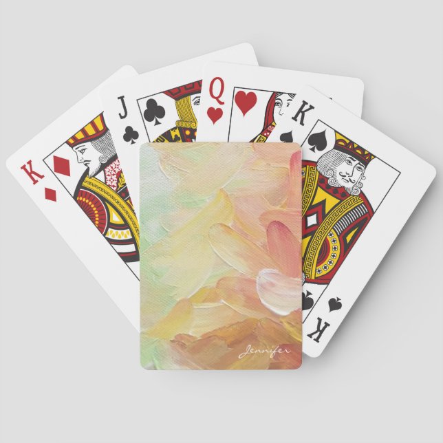 Modern Personalized Red Golden Teal Oil Paint Poker Cards (Back)