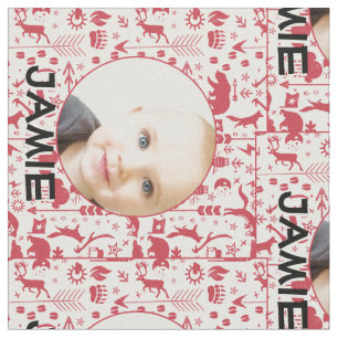 Modern Personalized Red Rustic Forest  Your Photo Fabric