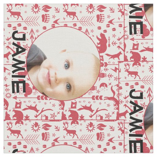 Modern Personalized Red Rustic Forest  Your Photo Fabric