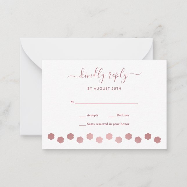 Modern Personalized Rose Gold Dog Pet Wedding RSVP Note Card (Front)