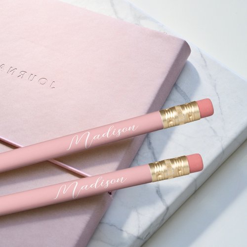 Modern Personalized Script Name Pink Pencil