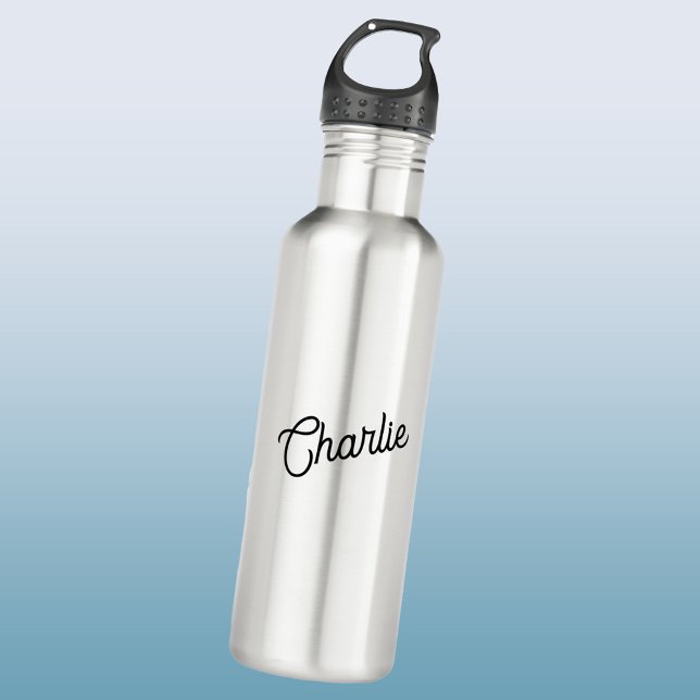 Modern Personalized Script Name Stainless Steel Water Bottle (Personalized name modern script font stainless steel water bottle)