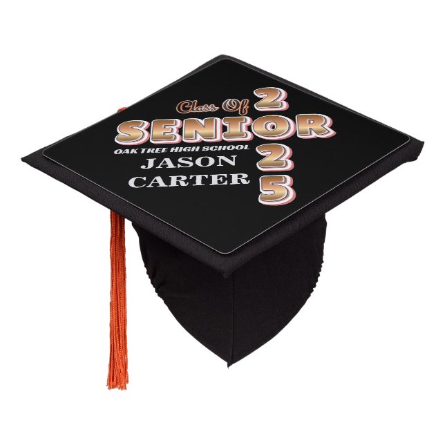 Modern Personalized Senior Graduate Class of 2025 Graduation Cap Topper (Angled)