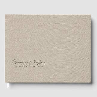Modern Personalized Silver Gray Faux Linen Guest Book