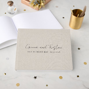 Modern Personalized Silver Gray Faux Linen Guest Book