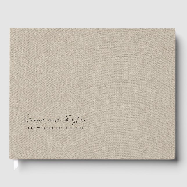 Modern Personalized Silver Gray Faux Linen Guest Book (Front)