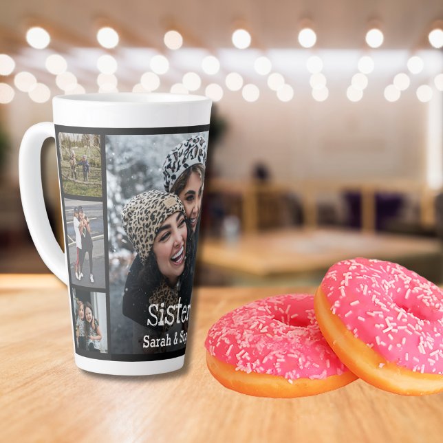Modern Personalized Sisters 7 Photo Collage Latte Mug (Creator Uploaded)