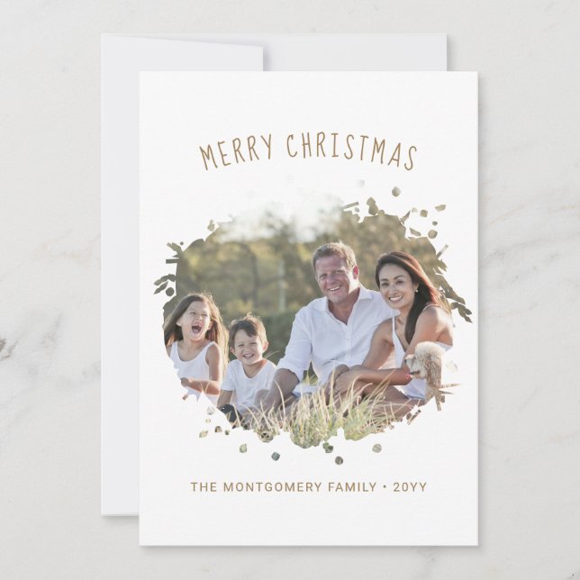 Modern Personalized Splash Photo Christmas Holiday Card (Front)
