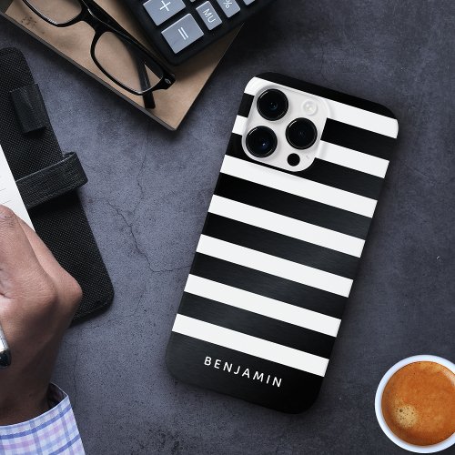 Modern Personalized Striped Black and White Case_Mate iPhone 14 Pro Max Case