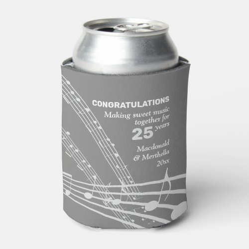 Modern Personalized SWEET MUSIC Silver Anniversary Can Cooler