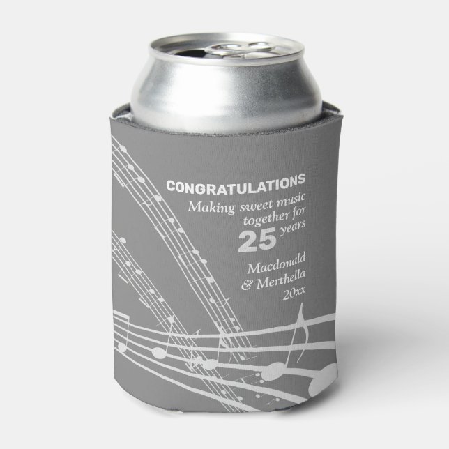 Modern Personalized SWEET MUSIC Silver Anniversary Can Cooler (Can Front)