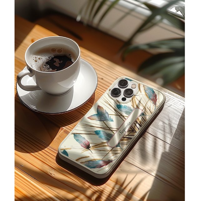 Modern Personalized Teal Rose Feather Nature Art Case-Mate iPhone Case (Creator Uploaded)