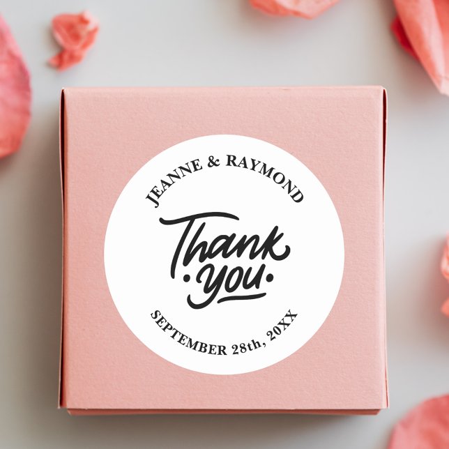 Modern Personalized Thank You Wedding Favor Classic Round Sticker (Creator Uploaded)