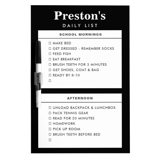 Modern Personalized To-Do Checkbox Kids Routine Dry Erase Board (Front)