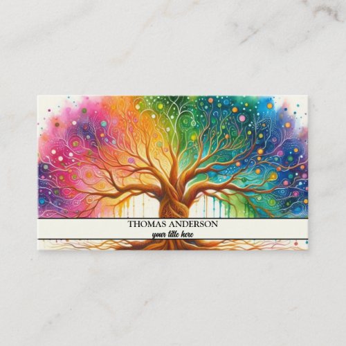 Modern Personalized Tree of Life _ Colorful Leaves Business Card