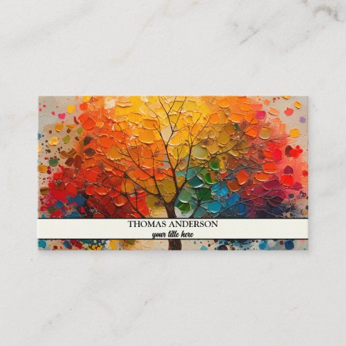 Modern Personalized Tree of Life _ Colorful Leaves Business Card