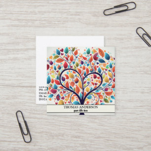 Modern Personalized Tree of Life - Colorful Leaves Square Business Card