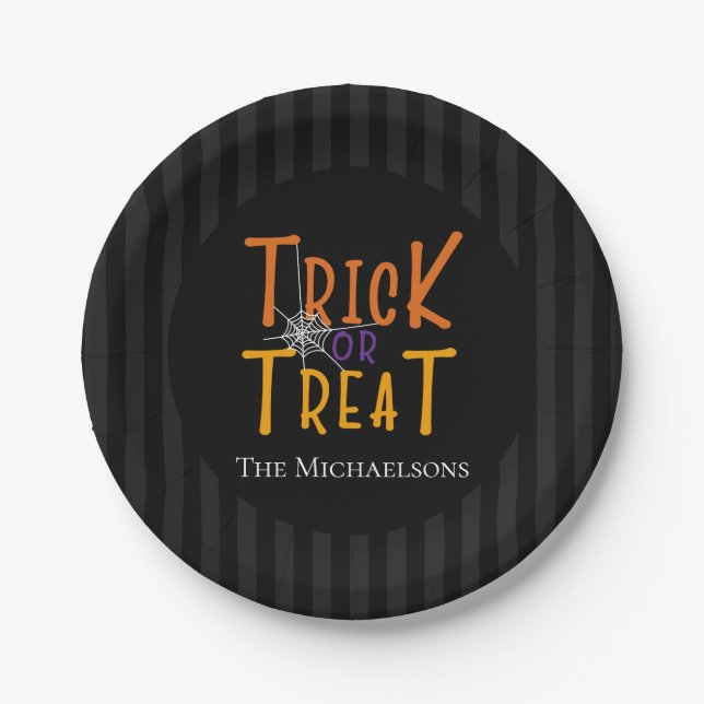 Modern Personalized Trick or Treat Monogram  Paper Plates (Front)