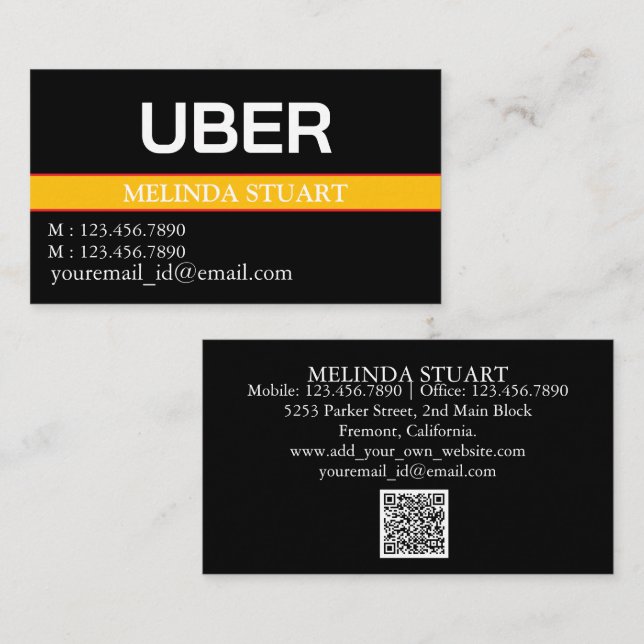 Modern Personalized Uber Driver  Business Card (Front/Back)