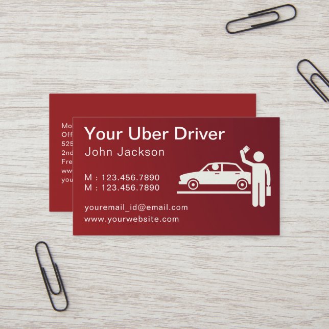 Modern Personalized Uber Driver QR Code Red Business Card (Front/Back In Situ)