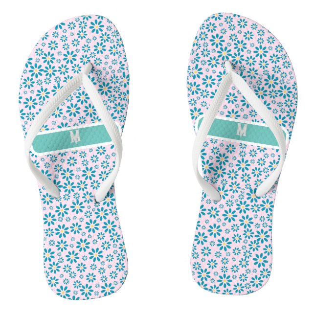  Modern Personalized  Unisex Daisy Flower Initial  Flip Flops (Footbed)
