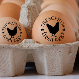 Modern Personalized Vintage Hen Name Egg Love Rubber Stamp