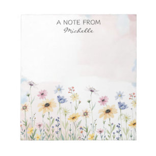 Modern Personalized Watercolor Wildflower Floral Notepad