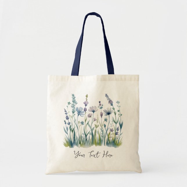 Modern Personalized Watercolor Wildflower Floral   Tote Bag (Front)