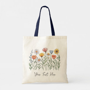 Modern Personalized Watercolor Wildflower Floral Tote Bag