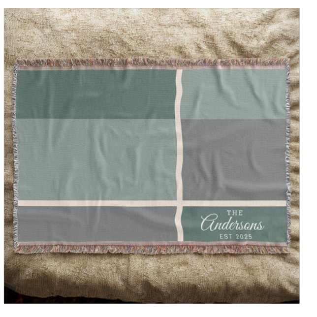 Modern Personalized Wedding Couple Name Date Green Throw Blanket (Modern personalized wedding couple name with date throw blanket)