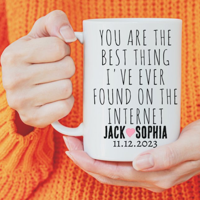 Modern Personalized Wedding Couple Name Pink Heart Mug (wedding couple gifts)