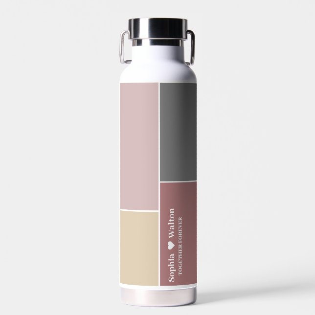 Modern Personalized Wedding Couple Name With Love  Water Bottle (Front)