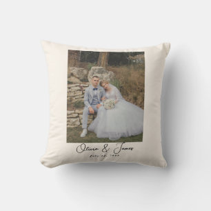 Modern Personalized Wedding Photo Pillow Newlywed