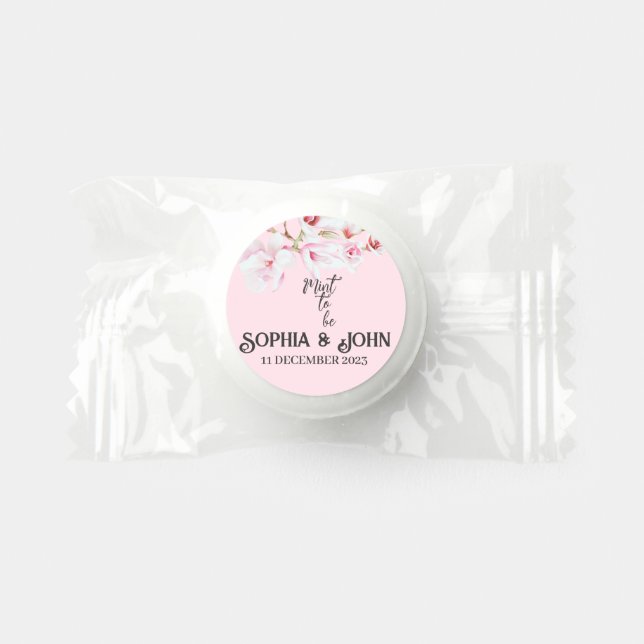 Modern Personalized Wedding Pink Flower Name,Date Life Saver® Mints (Front)