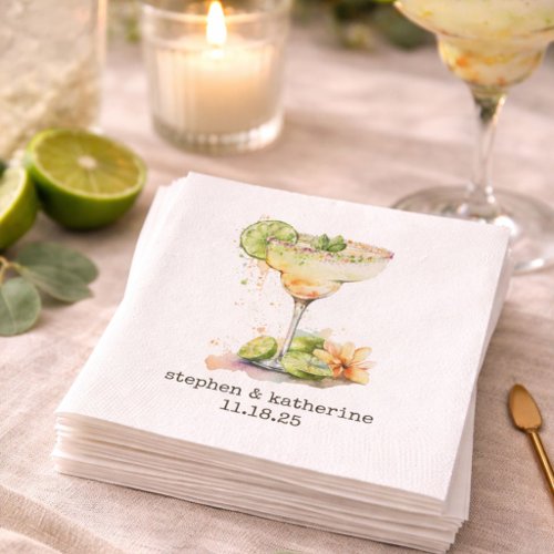 Modern Personalized Wedding Watercolor Margarita Napkins